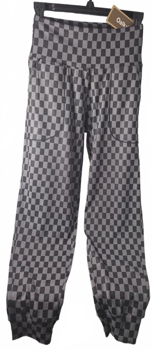 Oalka Women's Checkered Polyester Spandex Pants